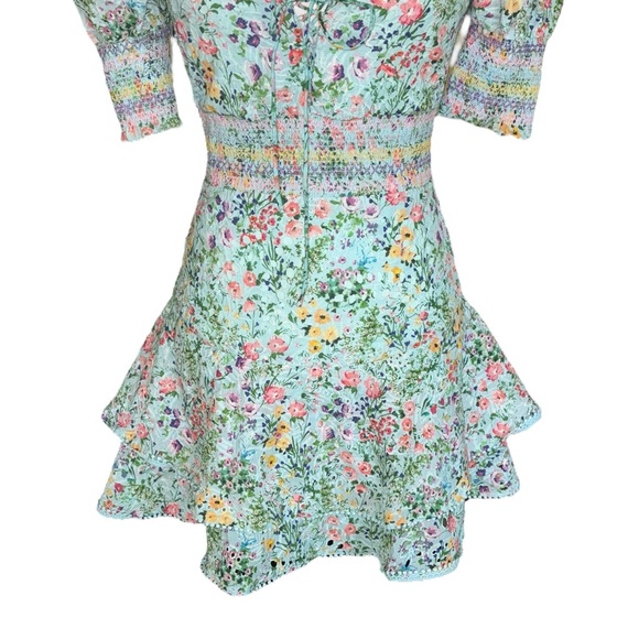 Alice + Olivia Crawford Floral Print Puff Sleeve Sweetheart Neck Mini Dress - 0 - Picture 9 of 16